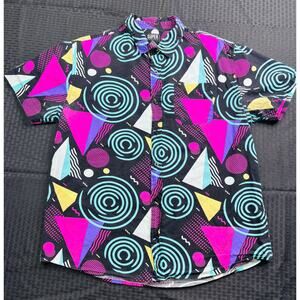 Super Massive 1980's Style Neon Geometric Button Down Men's Large
